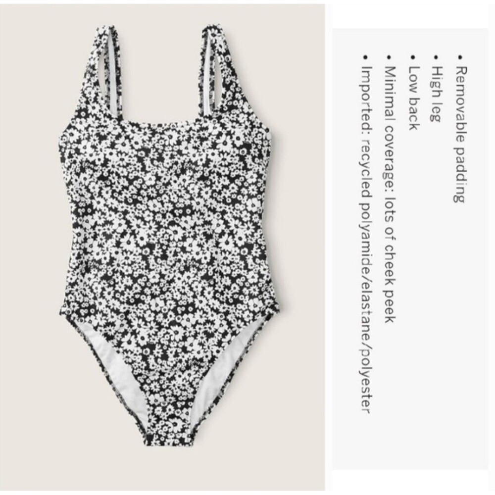 NWT PINK Victoria's Secret Women's One Piece Swimsuit Medium Black White Floral - Picture 1 of 10